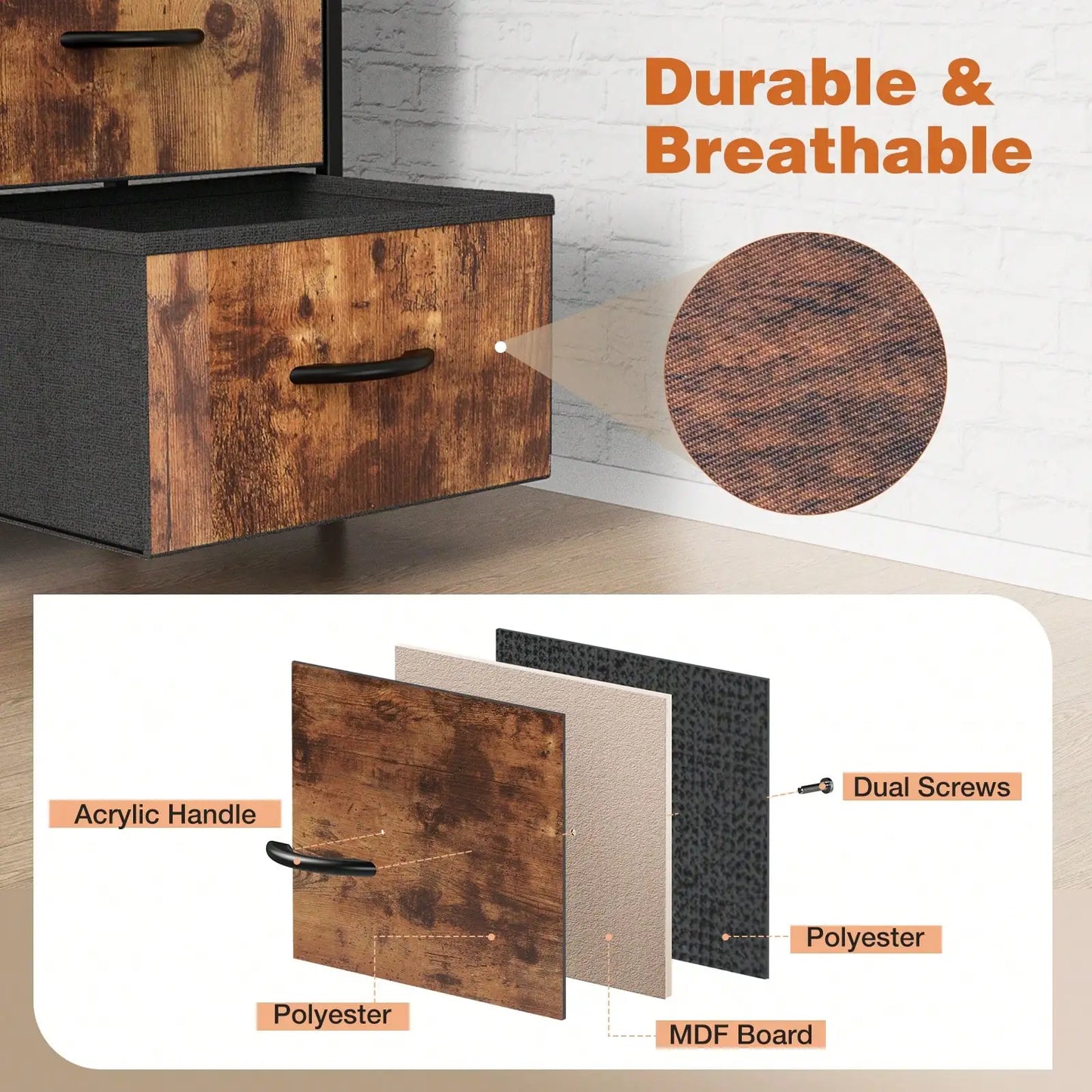 Tall 9 Fabric Clothes Cabinet Storage Organizers And Wood Top Surface Table Chest ,9 Drawer Dresser,Fabric Storage Tower For Bedroom, Hallway, Entryway, Closet, Tall Chest Organizer Unit With Fabric Bins, Steel Frame, , Easy