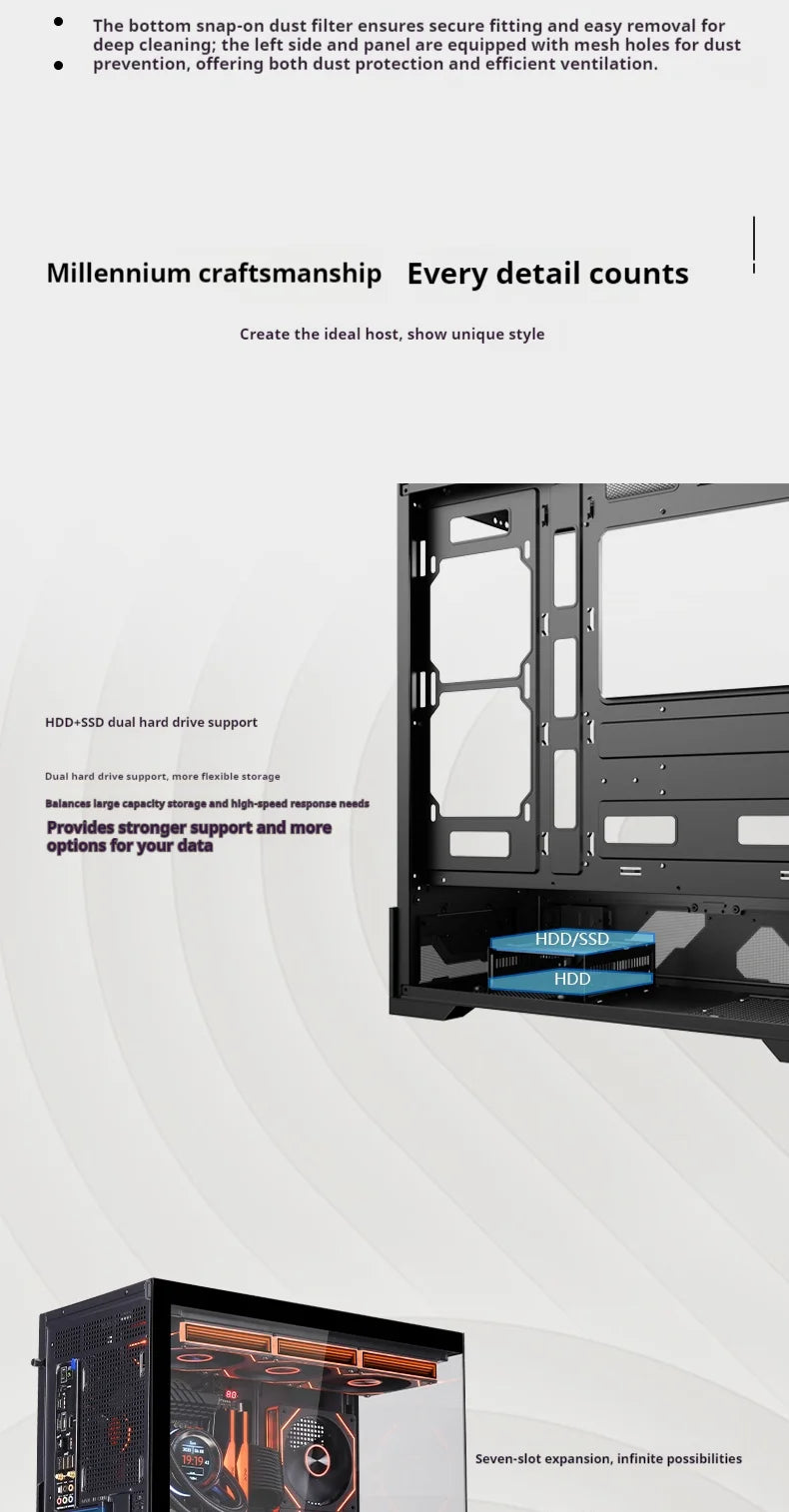 WJCOOLMAN Millennium ATX PC case screen/digital display supports 360 water cooled sea view room Customize screen computer case