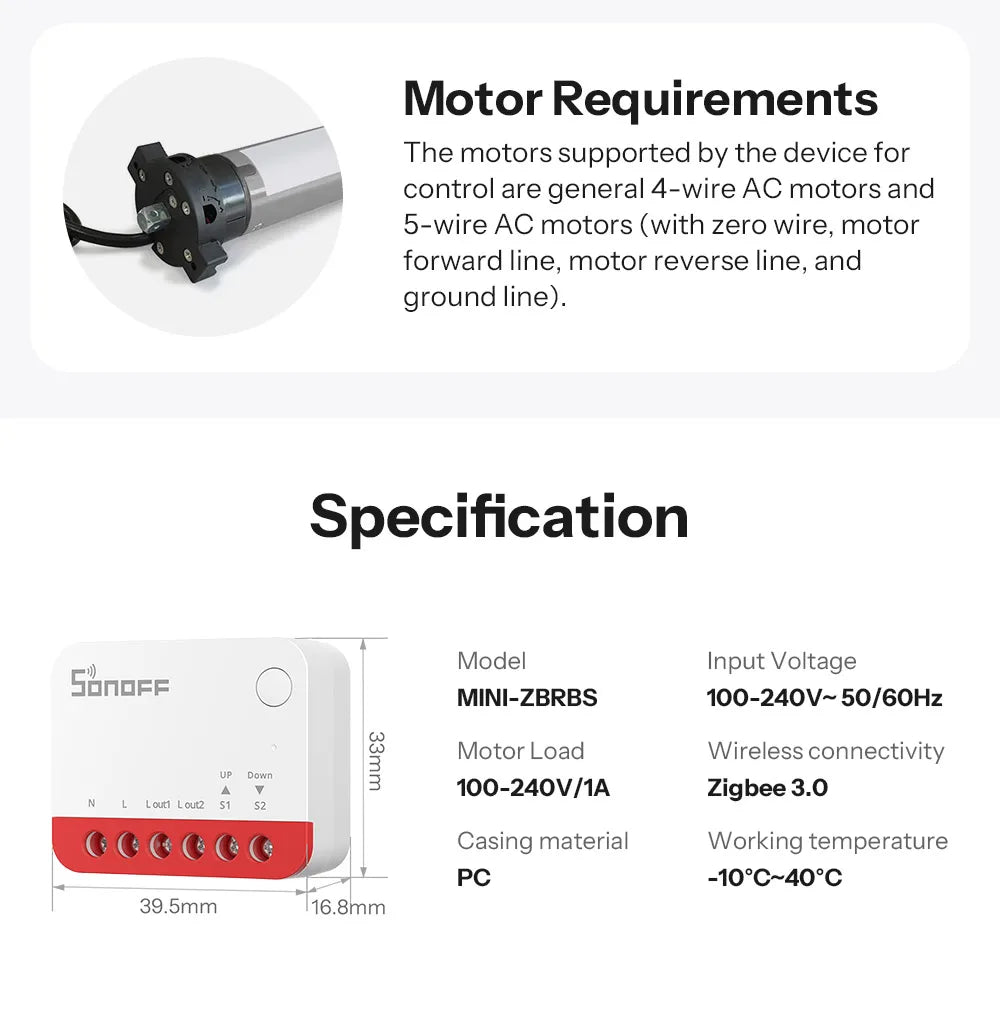 SONOFF MINI-ZBRBS Zigbee Smart Roller Shutter Switch Zigbee Local Scene Signal Booster Transform Curtains eWeLink Via ZigBee Hub