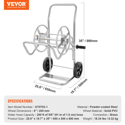 SucceBuy Hose Reel Cart 250ft Heavy Duty Garden Water Yard Planting w/ Basket Effortless Roll-up  Versatile Application Steel
