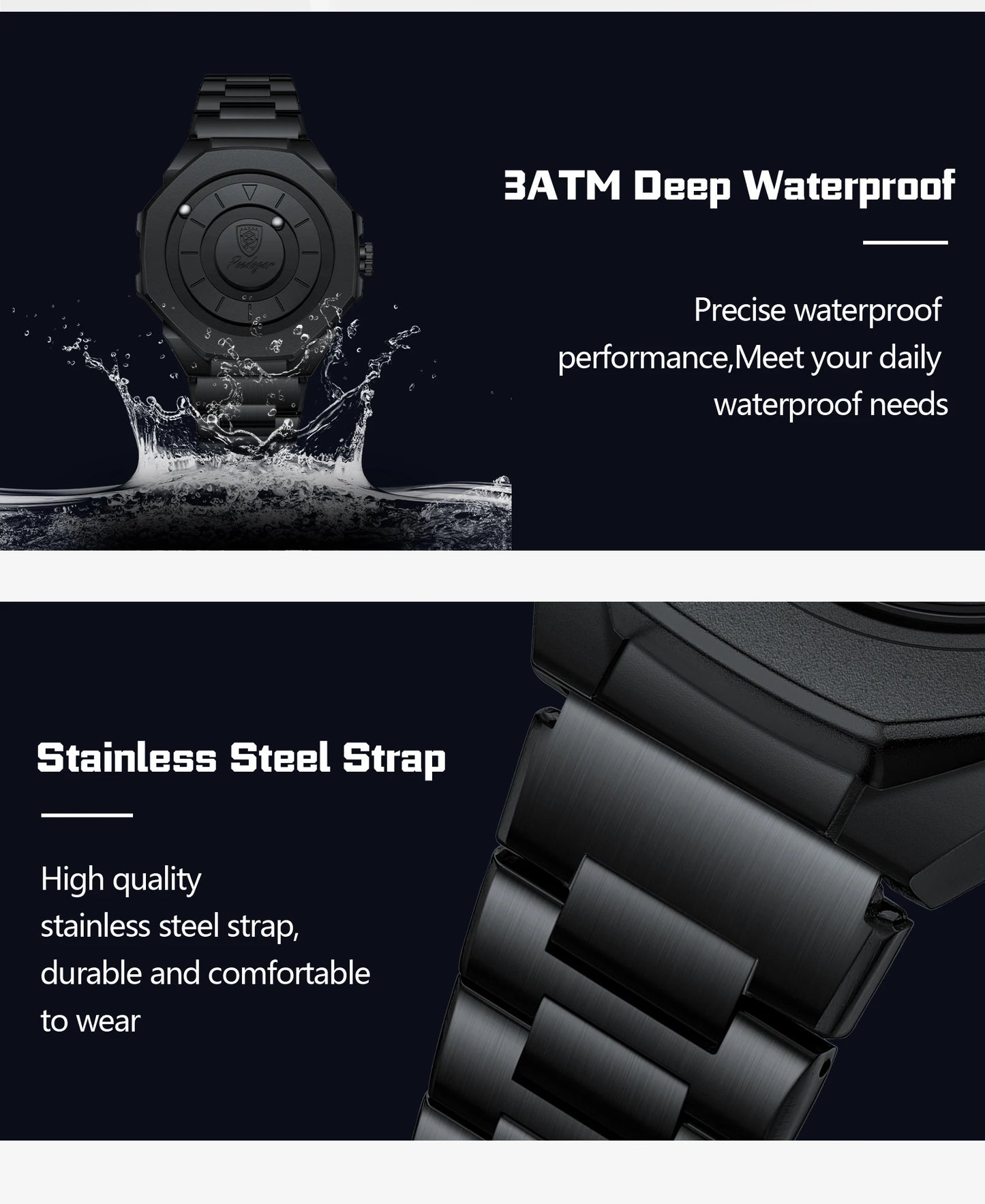POEDAGAR Top Original Casual Watch For Men Waterproof Luxury Fashion Men's Clock Stainless Steel Man Wristwatch Quartz Sport+Box
