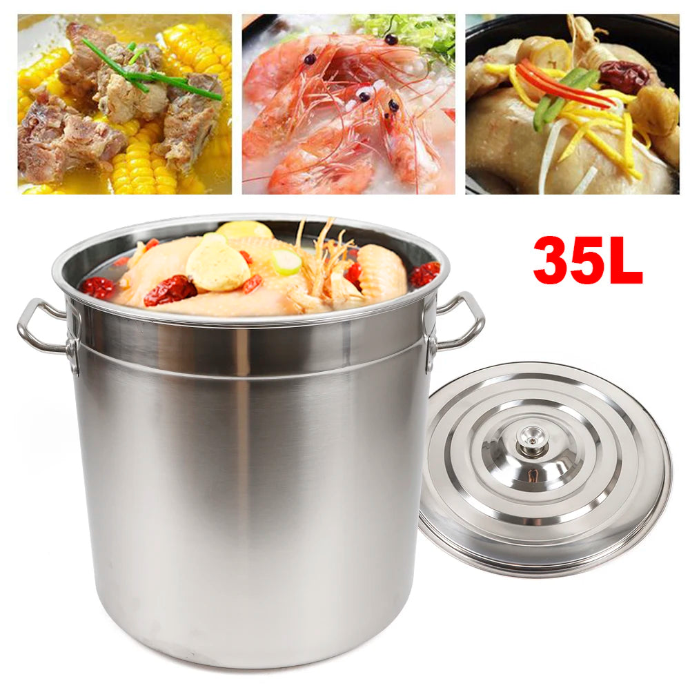 35L Multipurpose Thickened Stainless Steel Cooking Pot Large Capacity Soup Stock Pot with Lid Handle for Home Restaurant