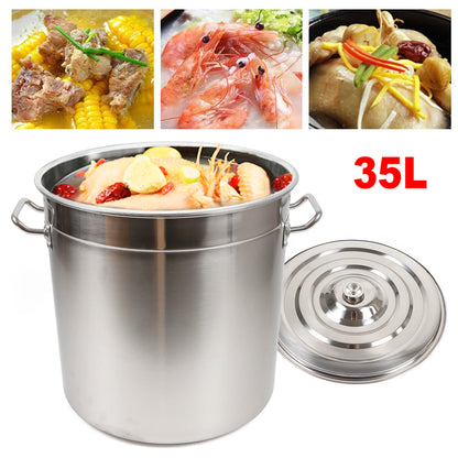 35L Multipurpose Thickened Stainless Steel Cooking Pot Large Capacity Soup Stock Pot with Lid Handle for Home Restaurant