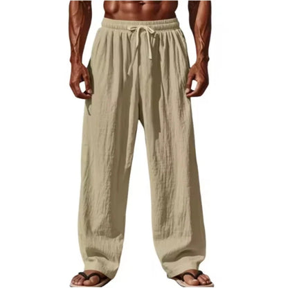 2026 New Men Cotton and Linen Casual Pants Simple and Comfortable Straight Leg Pants Waist Drawstring Plus Size Looser S-5XL ﻿