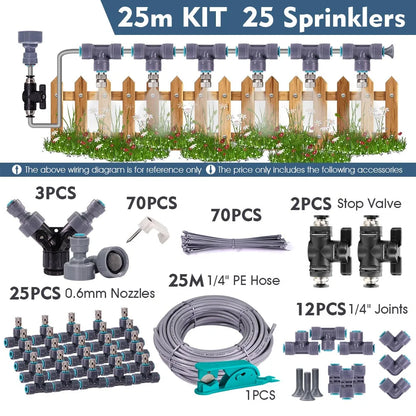 1/4″ 4/6mm 60W Self-priming Pump Misting Cooling System 0.6mm Atomizer Sprayer Slip Lock Nozzle Joint Outdoor Garden Irrigation