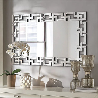 Rectangle Silver Venetian Art Mirror for Living Room, Bathroom with Beveled Glass Edge, Wall Accent Mirror, Upgraded 120cm