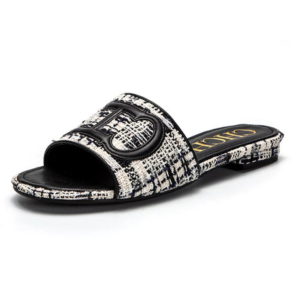 CHCH Women's Slippers New Fabric Fashion Flat Sandals Business Banquet Women's Shoes