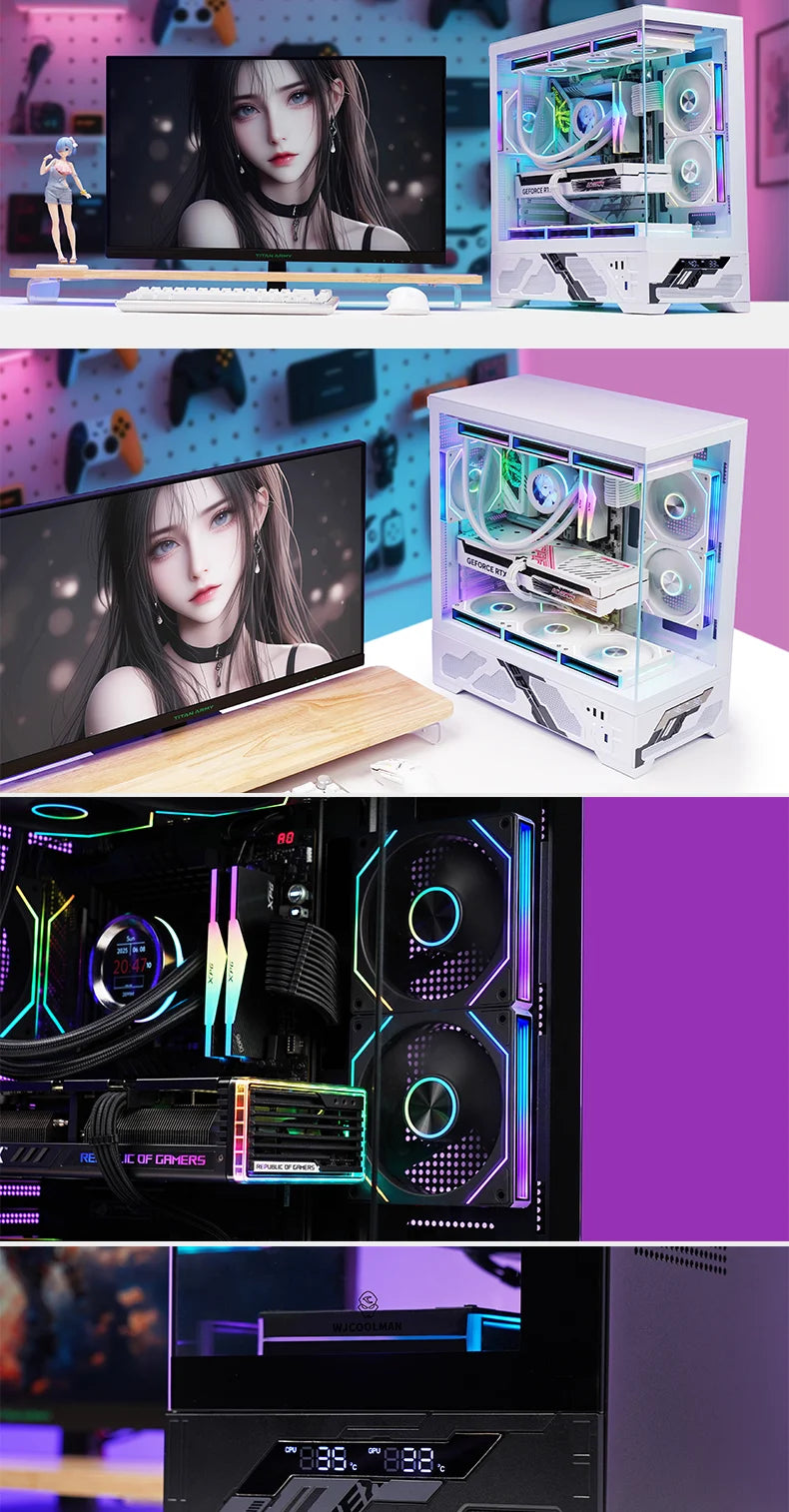 WJCOOLMAN Millennium ATX PC case screen/digital display supports 360 water cooled sea view room Customize screen computer case