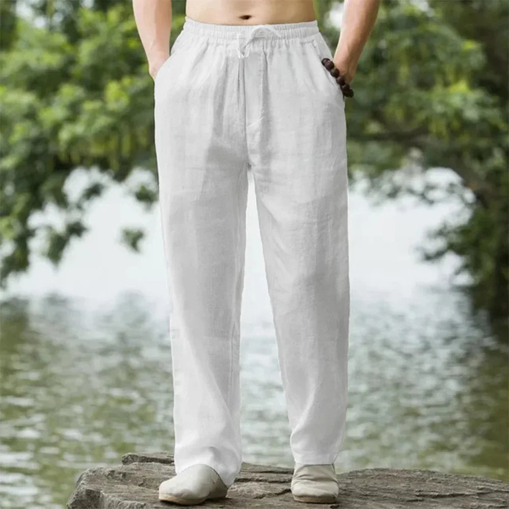 2025 New Men Spring Summer Quality Trousers Mens Cotton Hemp Breathable Comfortable Casual Home Straight Pants Linen Men's Pants