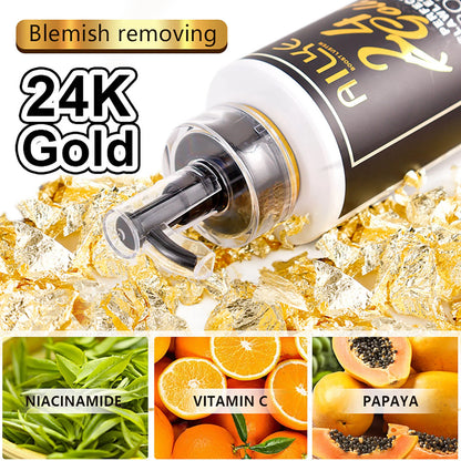 AILKE 24K Whitening Skin Set, Lightening, Remove Black Spots, Melanin, Stains, Even Skin Tone, Moisturizing, for All Skin Types