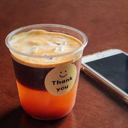 20pcs Disposable Plastic Coffee Cups with Lids, Warm Sticker Design for Coffee/Milk Tea, 12cm/4.72in