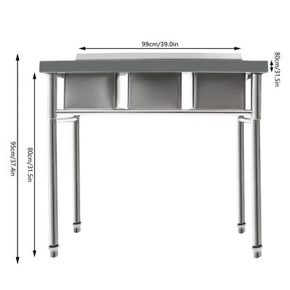 Stainless Steel 3-Compartment Sink for Catering Prep Table, Kitchen Washing Sink