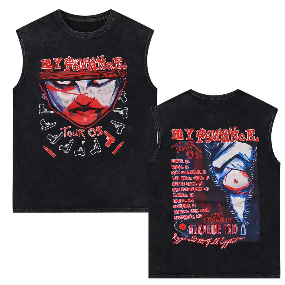 My Chemical Romance Vintage Washed Tank Tops Three Cheers for Sweet Revenge Sleeveless Vest Men Retro Punk Emo Rock Band T-shirt