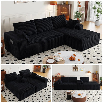 108in Modular Sectional Sofa Chaise Lounge Flannel Fabric Removable Washable Cover Pillow Backrest Living Room 4 Seat Custom