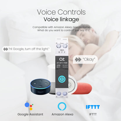 Tuya WiFi Circuit Breaker Smart 1P+N 63A  MCB Timer Power Energy kWh Voltage Current Meter Protector Voice Remote Control Switch
