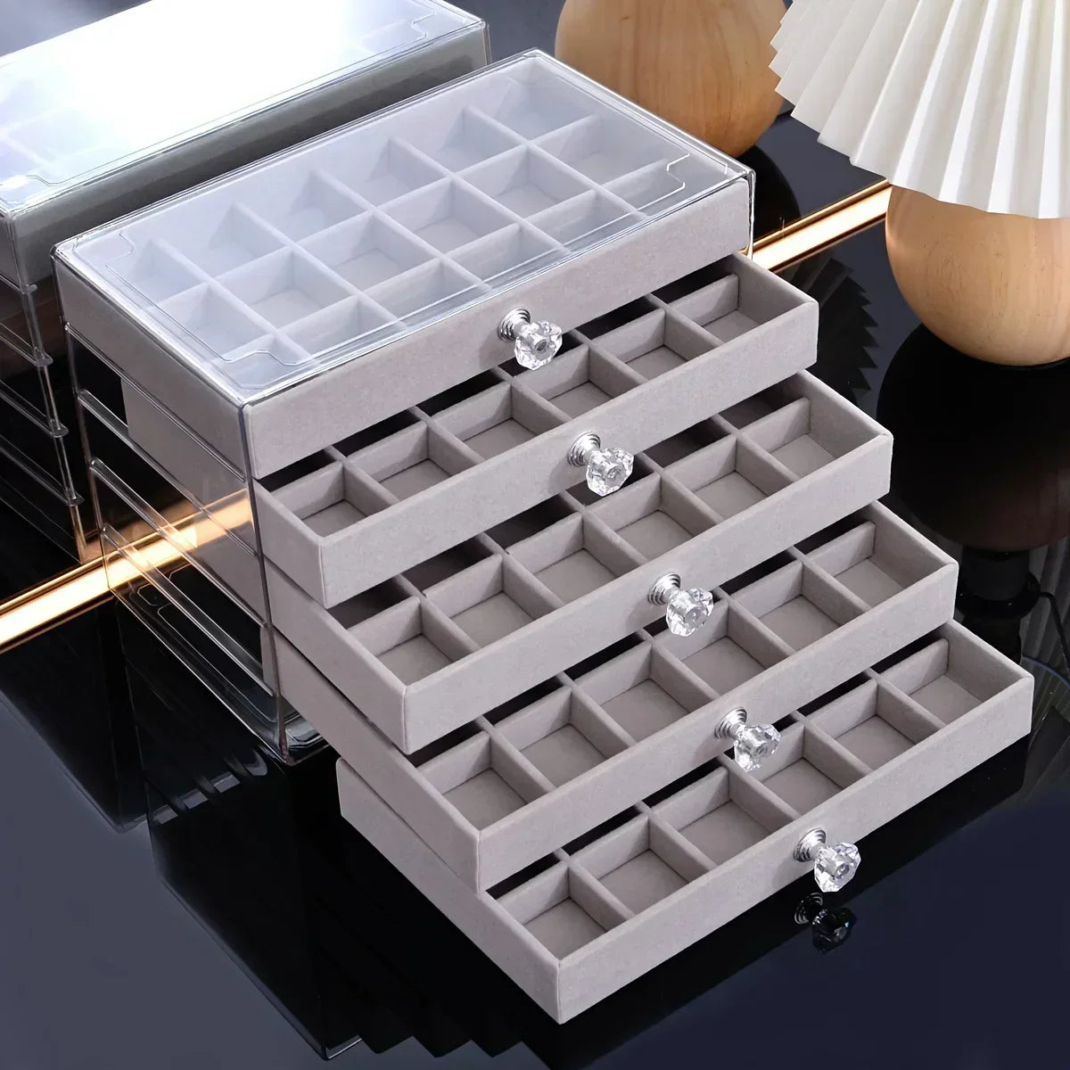 Newly Upgraded 7-Tier Dust-Proof Acrylic Jewelry Storage Box Modern Rectangular Desktop Display & Storage Jewelry Box Amagi