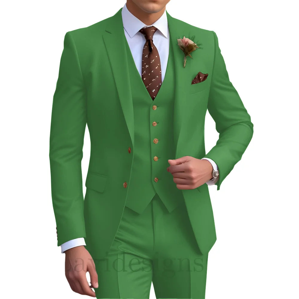 Elegant Men's Wedding Tuxedo Slim Blazer Pants Vest Three-piece Suit XS-5XL Custom Youth Suit 2025 New Style Suit