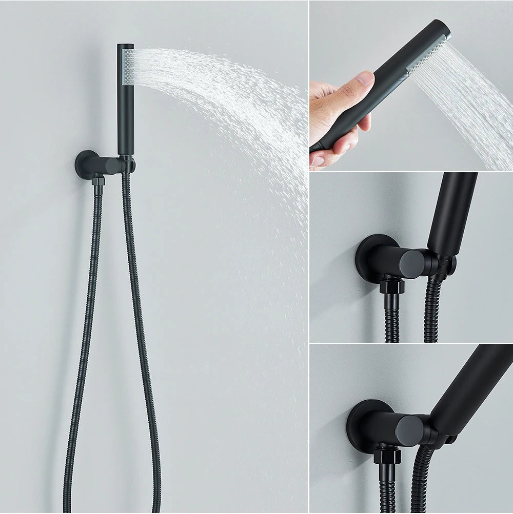 Brushed Gold Handheld Shower Bathroom Shower Faucet Hot & Cold Water Tap Brass Shower Holder 1.5M Hose Brass Shower Valve