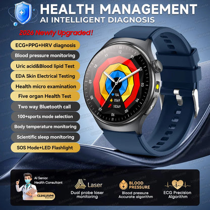 2026New High-end Health Smart Watch For Men Women Blood Lipids Uric Acid Blood Pressure Accurate Data ECG+PPG BT Call Smartwatch