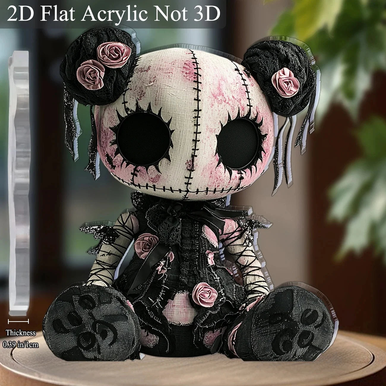 Gothic Horror Doll Decoration - Skull & Roses 2D Art for Halloween & Cafes