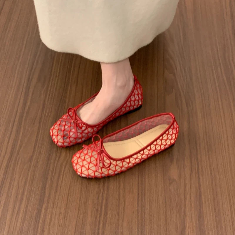 2026 Summer New Fashion Bow Flat Sandals for Women Slip-on Designer Style Casual Walking Breathable Elegant Ballet Shoes