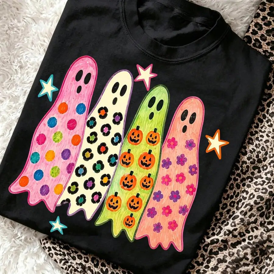 Retro Halloween Ghost & Pumpkin T-Shirt