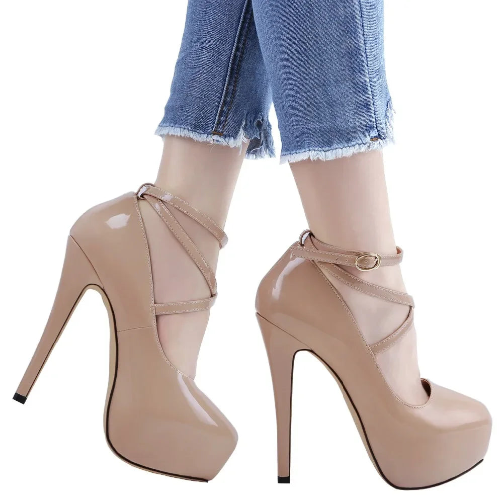 Big Size 44 Elegant Women Pumps Sexy Shallow Round Toe Slingback Super High Heels Platform Stilettos Party Wedding Banquet Shoes