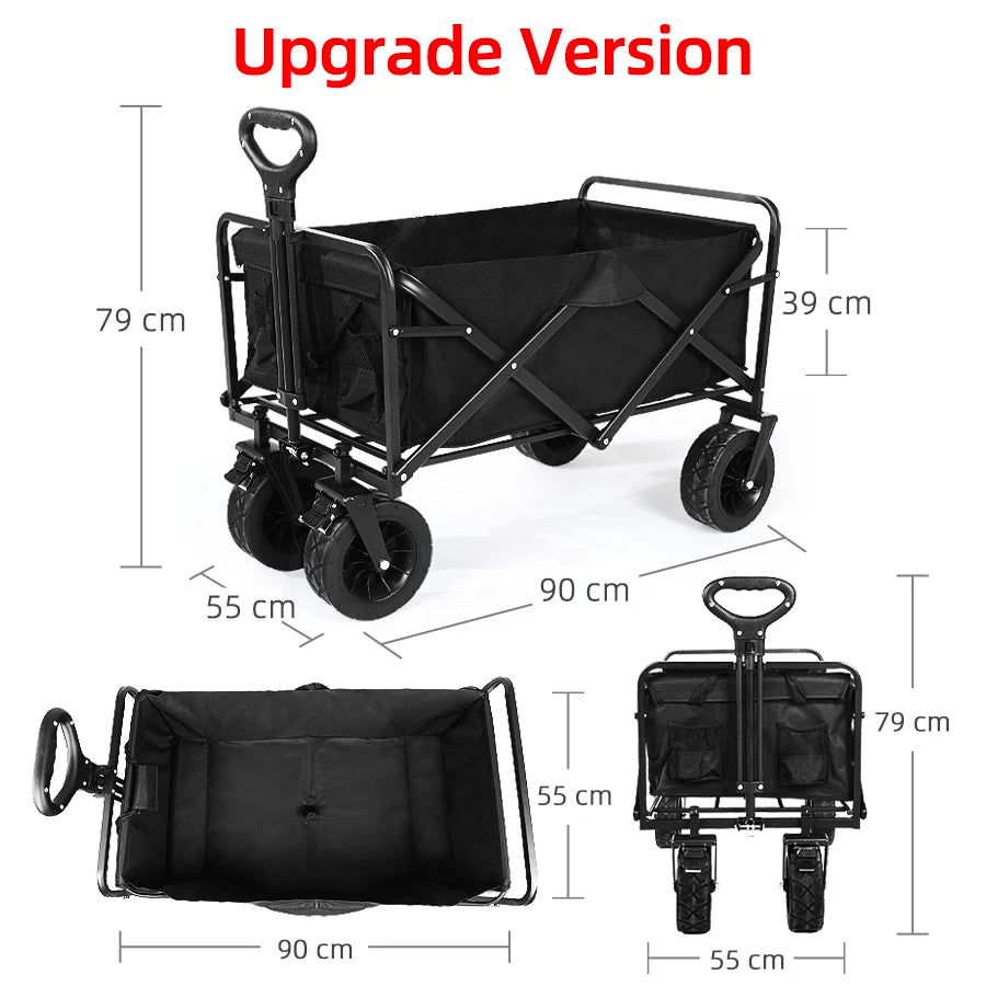 Heavy Duty Outdoor Folding Wagon Cart Large Capacity Collapsible Utility Trolley Portable for Garden Beach Camping