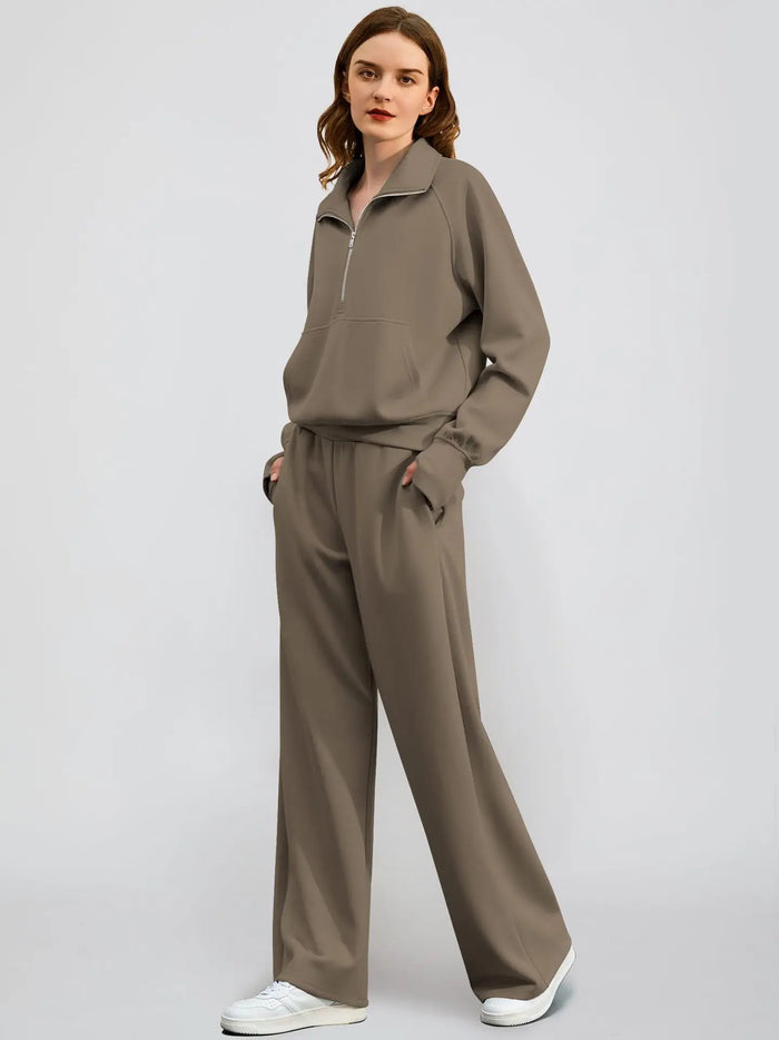 Half-Zip Sweatshirt & Wide-Leg Pants Set