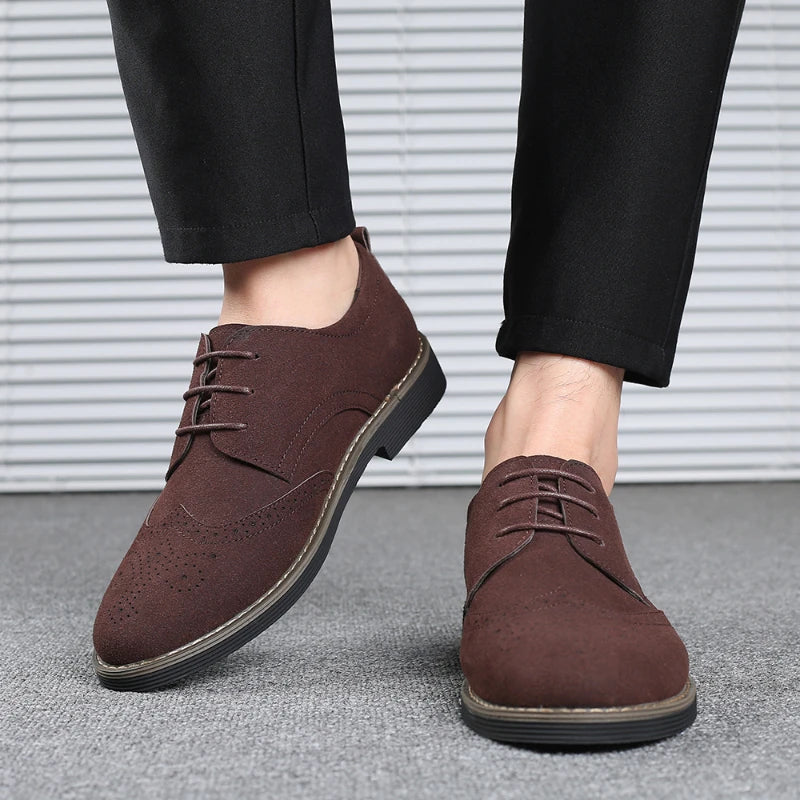 Mens Navy Blue Suede Wingtip Derby Shoes Classic Lace Up Formal Casual Dress Shoes For Business Wedding Office Wear British
