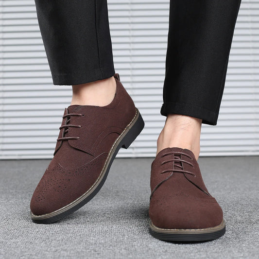 Mens Navy Blue Suede Wingtip Derby Shoes Classic Lace Up Formal Casual Dress Shoes For Business Wedding Office Wear British