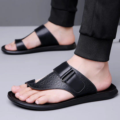 Men's Summer Sandals Breathable Fashion Simple Toe-Thru Soft Flat Bottom Beach Shoes Comfortable Classic Slippers-2502