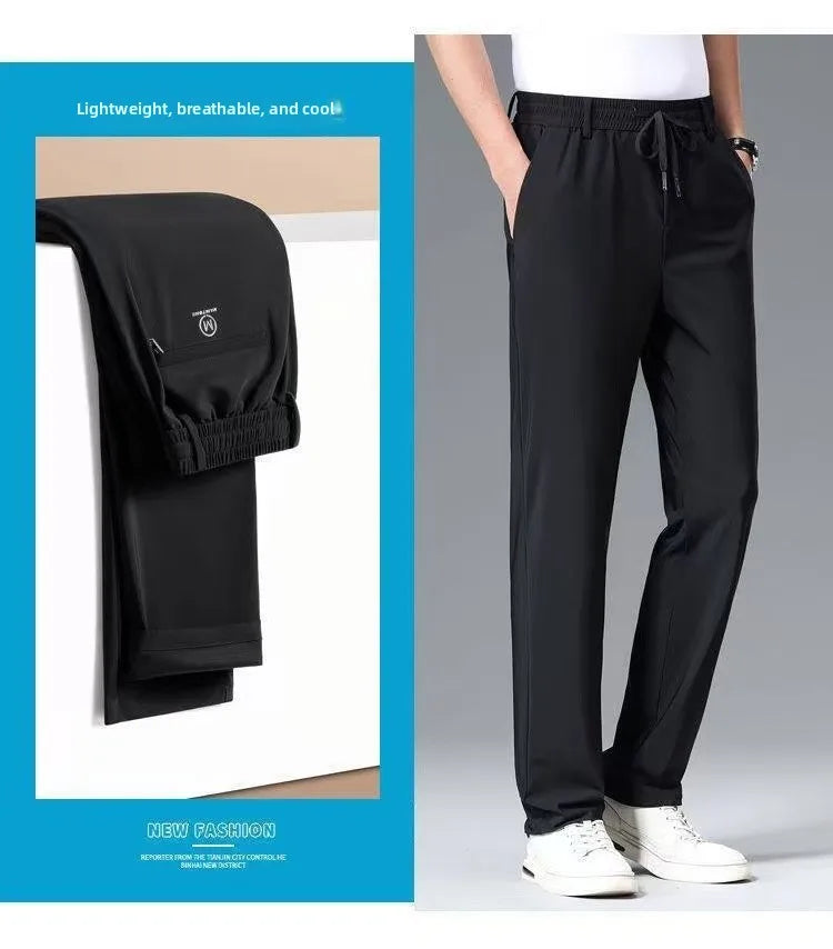 High-End Business Ice Silk Long Pants Sporty Summer Cool Feeling Casual Thin Men's Loose Straight Leg West Pants