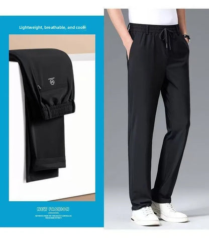 High-End Business Ice Silk Long Pants Sporty Summer Cool Feeling Casual Thin Men's Loose Straight Leg West Pants