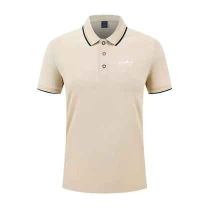 Summer men's 100% polyester fashion Milan print casual knight stripe lapel short-sleeved shirt polo shirt top