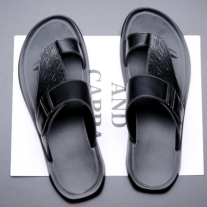 Men's Summer Sandals Breathable Fashion Simple Toe-Thru Soft Flat Bottom Beach Shoes Comfortable Classic Slippers-2502