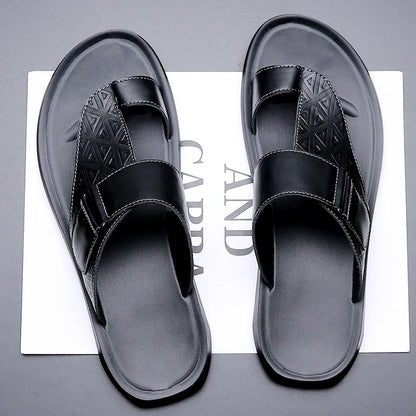 Men's Summer Sandals Breathable Fashion Simple Toe-Thru Soft Flat Bottom Beach Shoes Comfortable Classic Slippers-2502