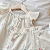 Girls' Floral Flutter-Sleeve Top & Shorts Set — view 2