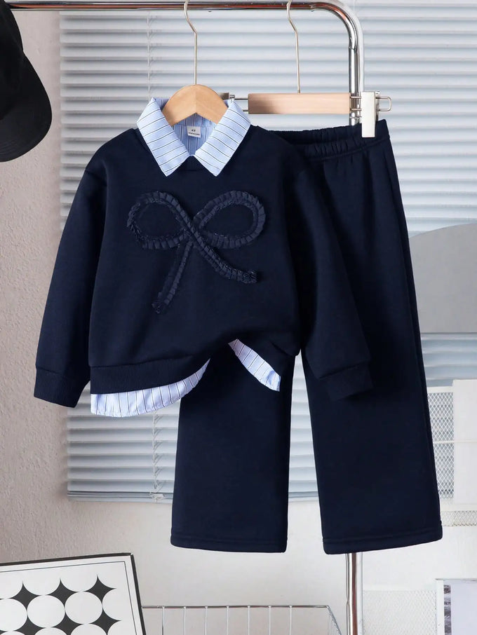 Girls' Striped-Collar Sweatshirt & Pants Set — product image