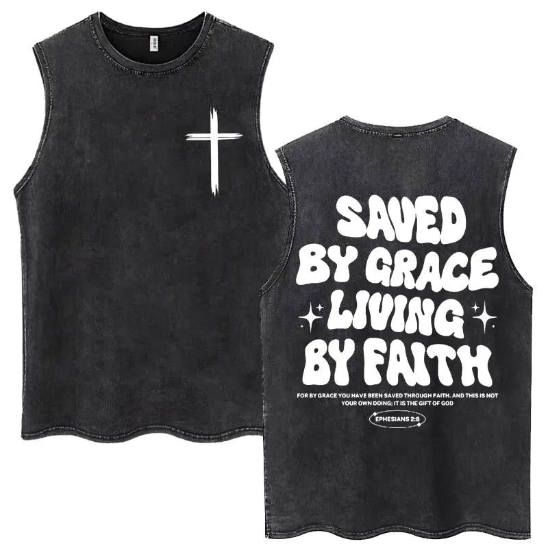Washed Jesus Is King Christian Harajuku Vintage Tank Tops Men Women Gothic Sleeveless T-shirt Loose Summer Cotton Casual T Shirt