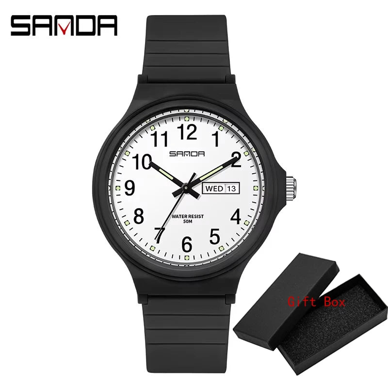 Fashion Sanda Top Brand Calenda Quartz Watch Minimalism Style Ladies Wristwatch Simple Black White Waterproof Watch Clock Reloj