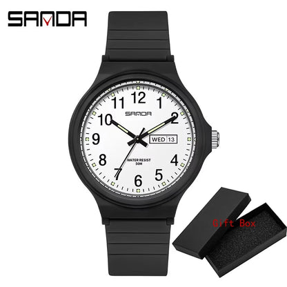 Fashion Sanda Top Brand Calenda Quartz Watch Minimalism Style Ladies Wristwatch Simple Black White Waterproof Watch Clock Reloj