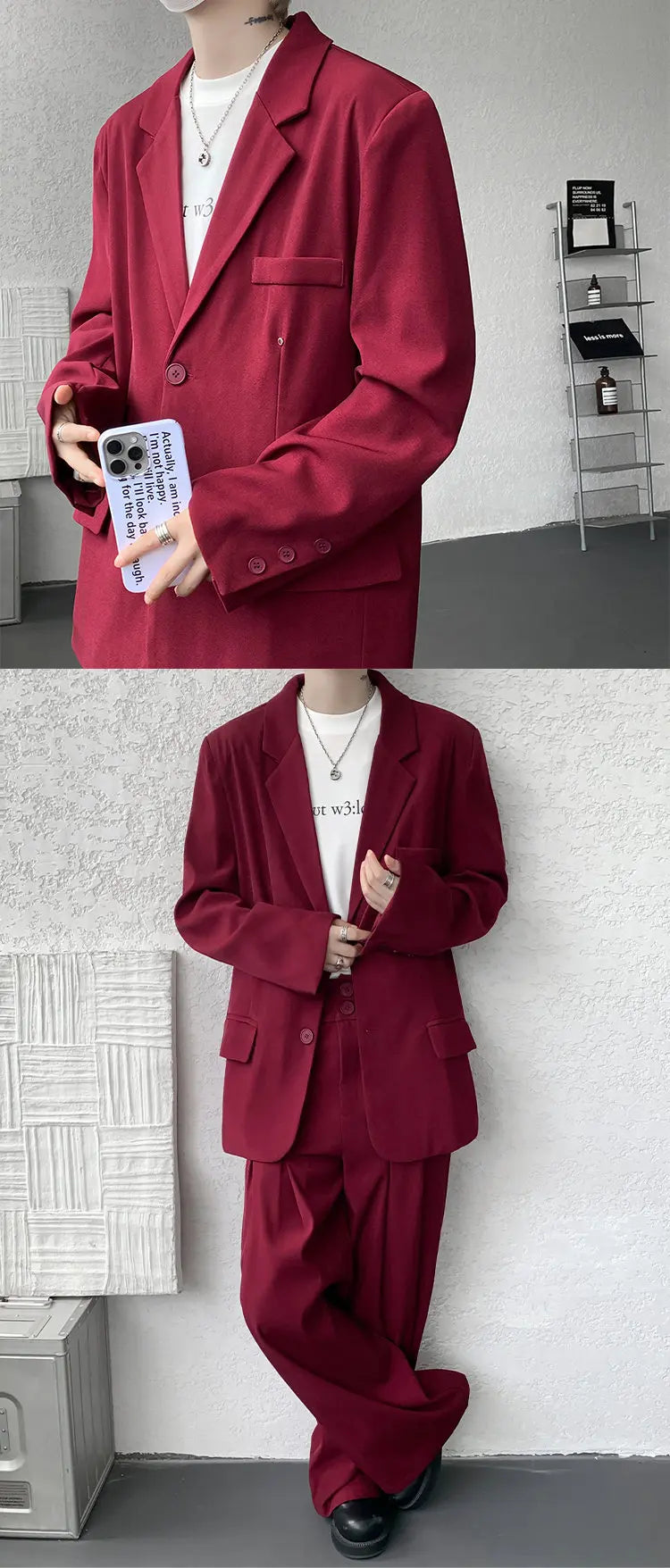 Casual suit set Men Loose fitting 2 piece suit Shoulder pads Trend Streetwear Korean 2025 NEW suit jacker+suit pants