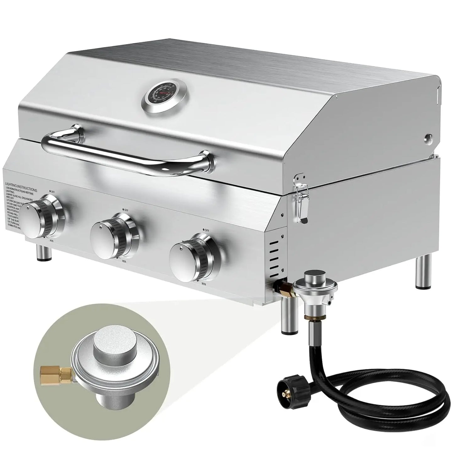 20000 BTU Porterhouse Tabletop Gas Grill 2 Burners Stainless Steel BBQ with Glass Lid Portable Outdoor, Customized