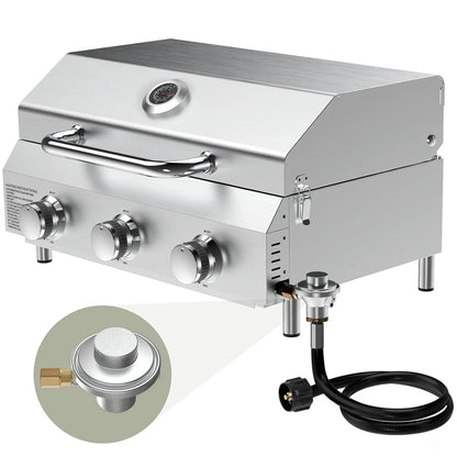 20000 BTU Porterhouse Tabletop Gas Grill 2 Burners Stainless Steel BBQ with Glass Lid Portable Outdoor, Customized