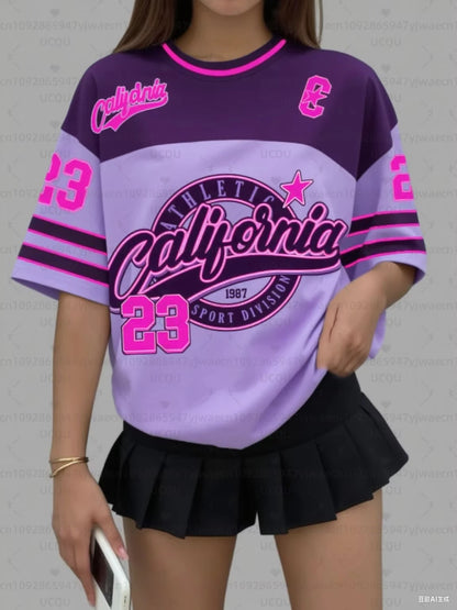 Women's California 23 Print V-Neck Short Sleeve T-Shirt Summer Graphic Tee Baseball Jerseys Plus Size Sport T-Shirt