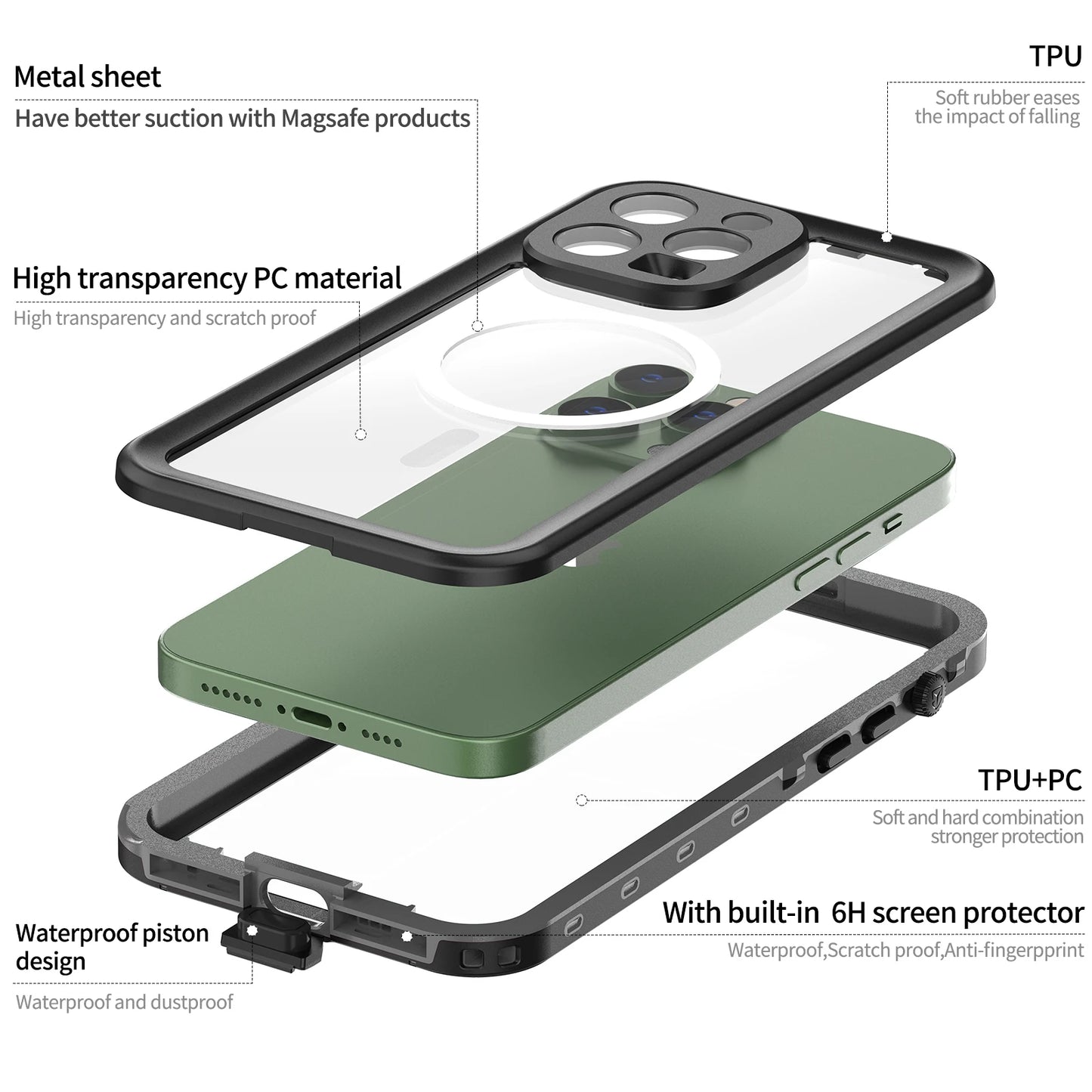 shellbox-hot sale magnetic shockproof dustproof IP68 professional waterproof phone case for iphone16promax/15/14/13