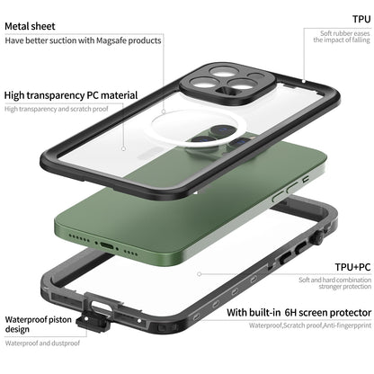 shellbox-hot sale magnetic shockproof dustproof IP68 professional waterproof phone case for iphone16promax/15/14/13