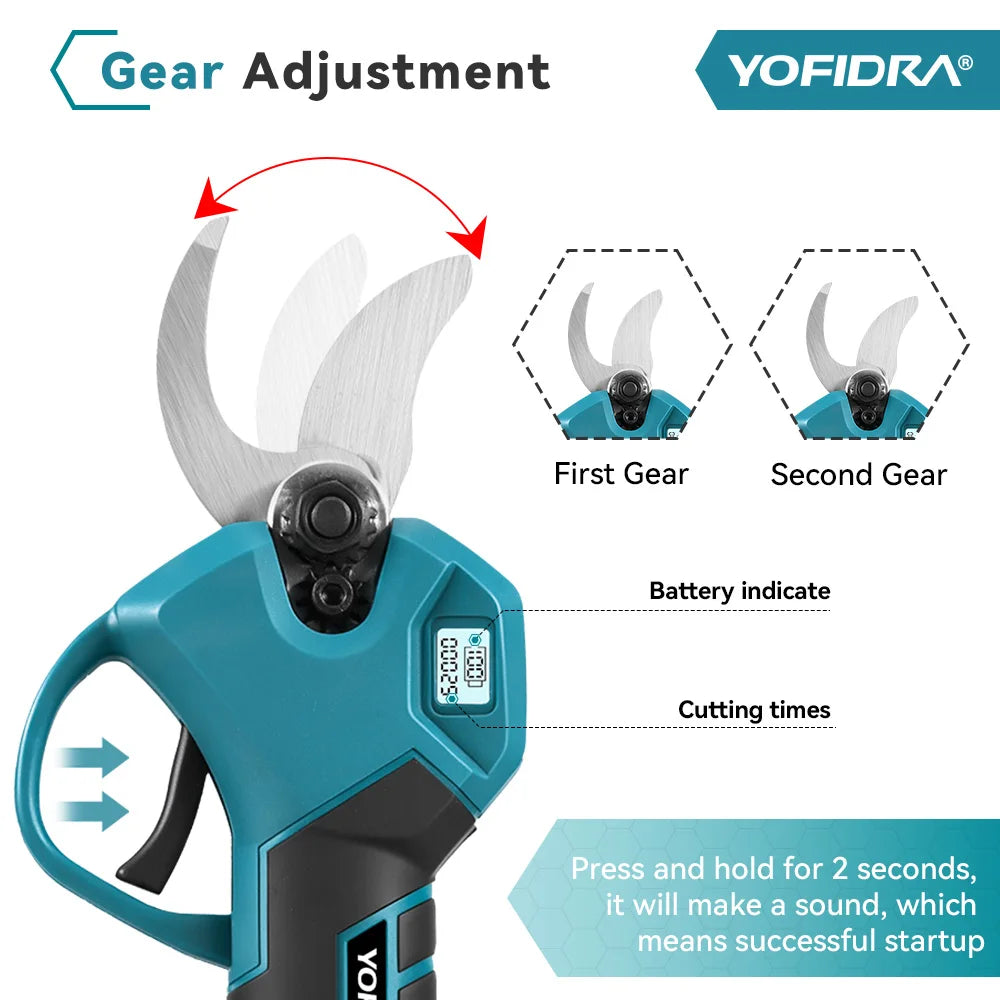 YOFIDRA 30mm Brushless Electric Pruner Cordless Handheld Orchard Shrub Pruning Tree Branches Cutter For Makita 18V Battery Pin