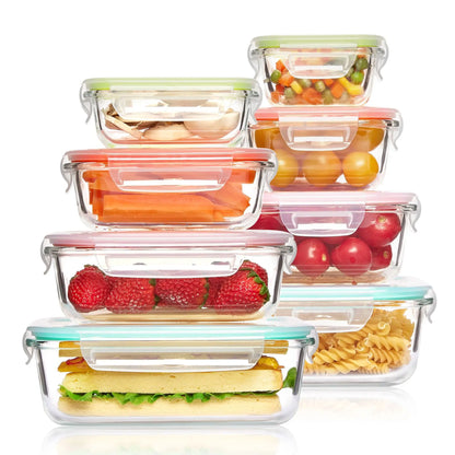 8-piece set of glass food storage containers, leak-proof sealed LIDS, BPA-free, non-toxic transparent borosilicate